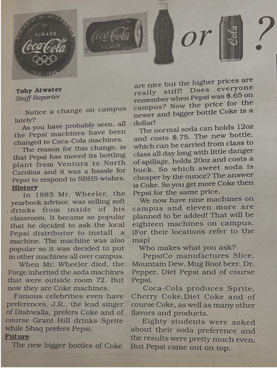 A Forge article in 1992 highlights the past and future of the soda machines on campus. 
Image Credit: Iris Heckes 
