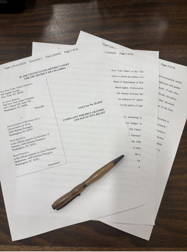 The New York Times’ official complaint against the Department of Defense. 
Image Credit: Natalie MacFarlane 
