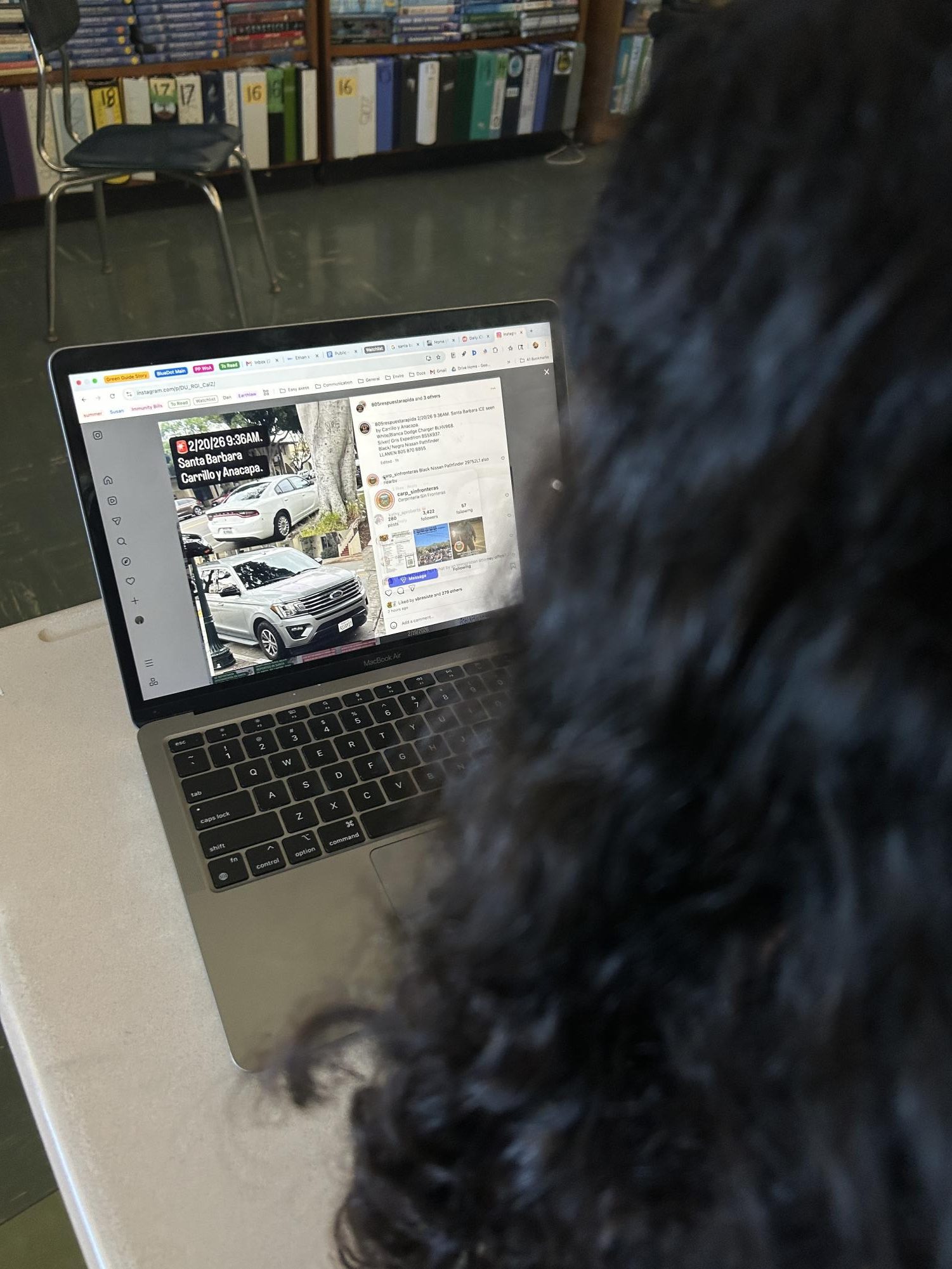 A student looks for updates on
805 Rapid Response Network's instagram. Photo by Ethan Maday