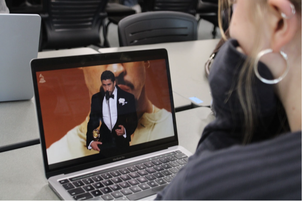 SBHS student watching Bad Bunny’s acceptance speech at the 2026 Grammy Awards. Image credit: Jordan Volz