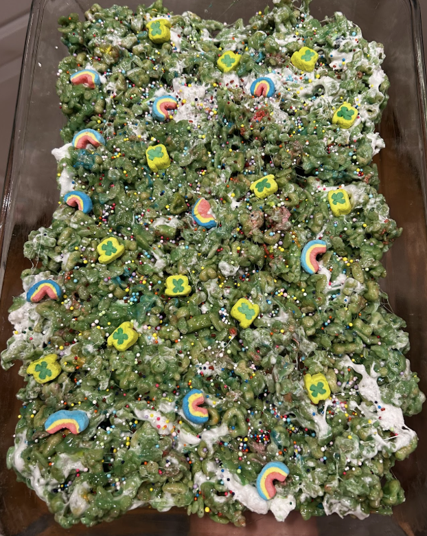 Lucky Charms Rice Crispies fresh in the pan, Image Credit: Ember Reiter