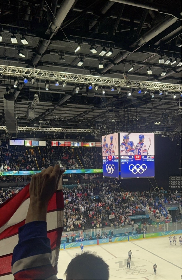U.S. fans celebrate their win against Canada at the Olympic men’s hockey final.
Image Courtesy of: Grace Oblander 
