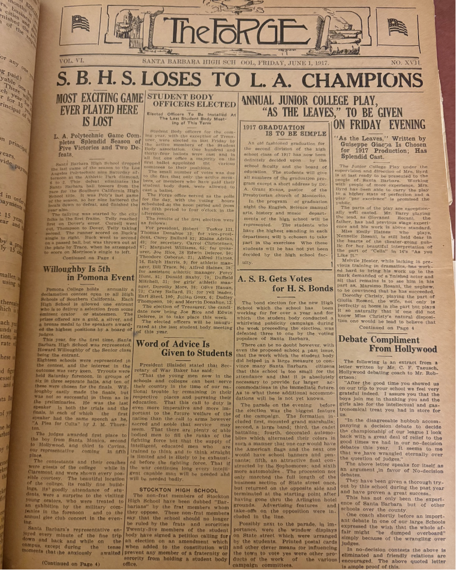 The front page of the June 1, 1917 Forge in the Library Archives. Image Credit: Natalie MacFarlane
